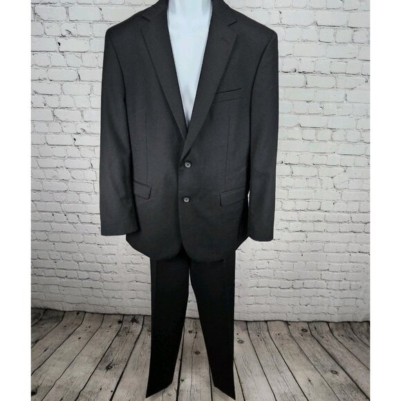Pronto Uomo Platinum Black 100% Wool Full Pant Suit 2 Piece Set Notch 44L 38x33